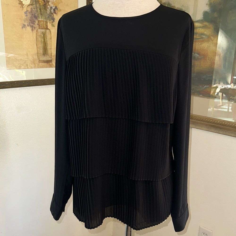 J. Jill Black Pleated Design Women's Blouse Size M
